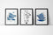 Time For Tea - Blue set of 3 prints by Susan Kerian. Australian Art Prints and Homewares. Green Door Decor. www.greendoordecor.com.au