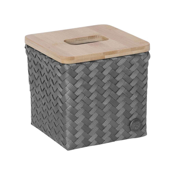 'Top Fit' Square Tissue Box with Bamboo Lid | Dark Grey by Handed By. Australian Art Prints and Homewares. Green Door Decor. www.greendoordecor.com.au