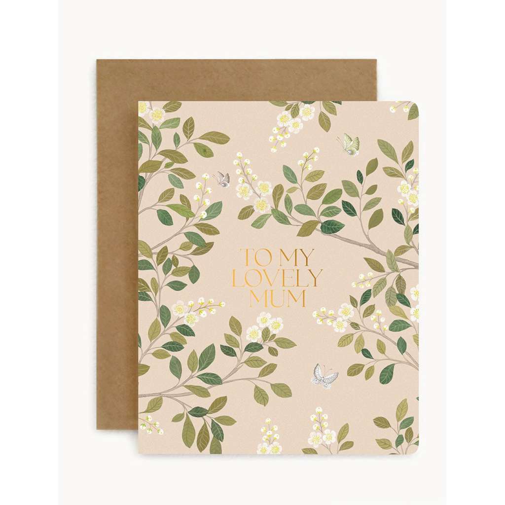 Greeting Card | 'To My Lovely Mum - White Blossoms' by Bespoke Letterpress. Australian Art Prints, Gifts, Fashion and Homewares. Green Door Decor. www.greendoordecor.com.au