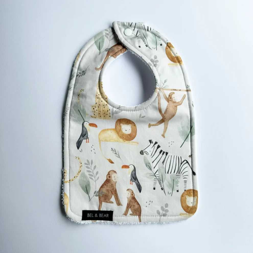 Traditional Bib | At the Zoo by Bel and Bear. Australian Art Prints, Fashion and Homewares. Green Door Decor. www.greendoordecor.com.au