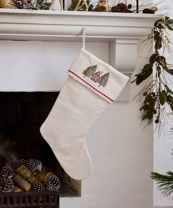 Tree with House Christmas Stocking