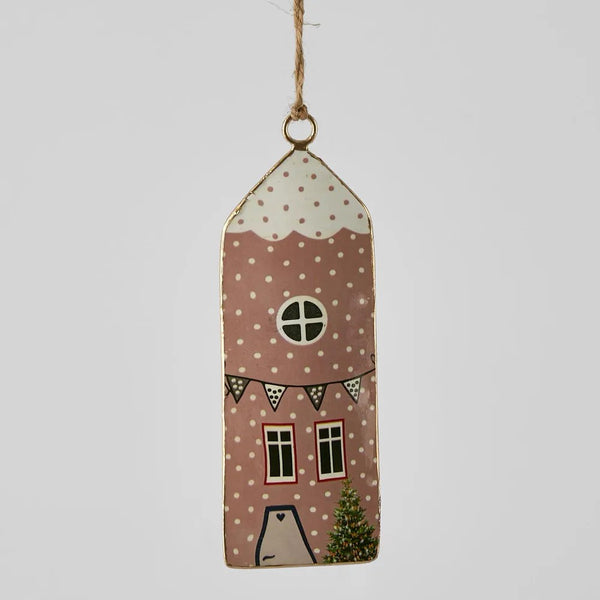 Village Enamel House - Pink | Christmas Hanging Ornament by Florabelle. Australian Art Prints and Homewares. Green Door Decor. www.greendoordecor.com.au