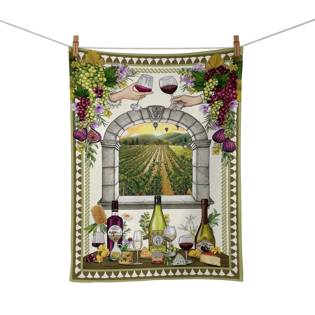 Tea Towel | Vineyard Visions by La La Land. Australian Art Prints, Gifts, Fashion and Homewares. Green Door Decor. www.greendoordecor.com.au