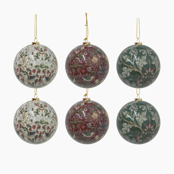 Vintage Pattern Balls Christmas Hanging Decorations - Set of 6 | Mixed Colours by French Country Collections. Australian Art Prints and Homewares. Green Door Decor. www.greendoordecor.com.au