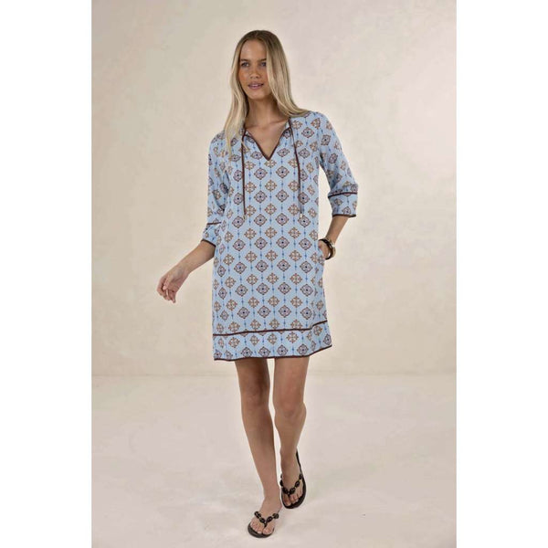 Vintage Tales Shift Dress | Blue/Choc by Humidity Lifestyle. Australian Art Prints, Gifts, Fashion and Homewares. Green Door Decor. www.greendoordecor.com.au