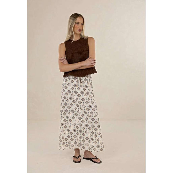 Vintage Tales Skirt | Cream/Choc by Humidity Lifestyle. Australian Art Prints, Gifts, Fashion and Homewares. Green Door Decor. www.greendoordecor.com.au