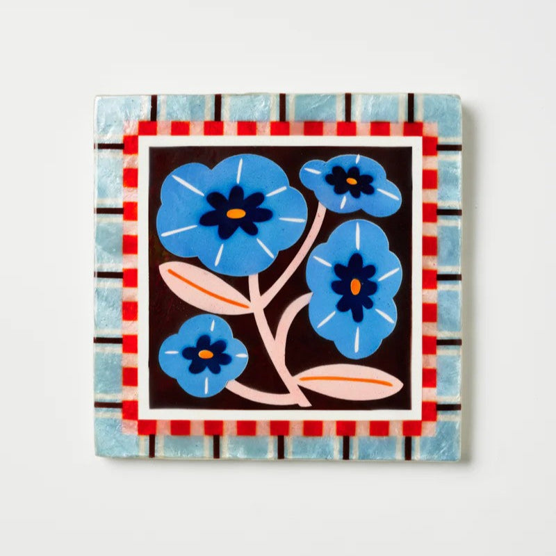 Wall Tile | 'Bloom Nouveau' Blue Square by Jones and Co. Australian Art Prints and Homewares. Green Door Decor. www.greendoordecor.com.au