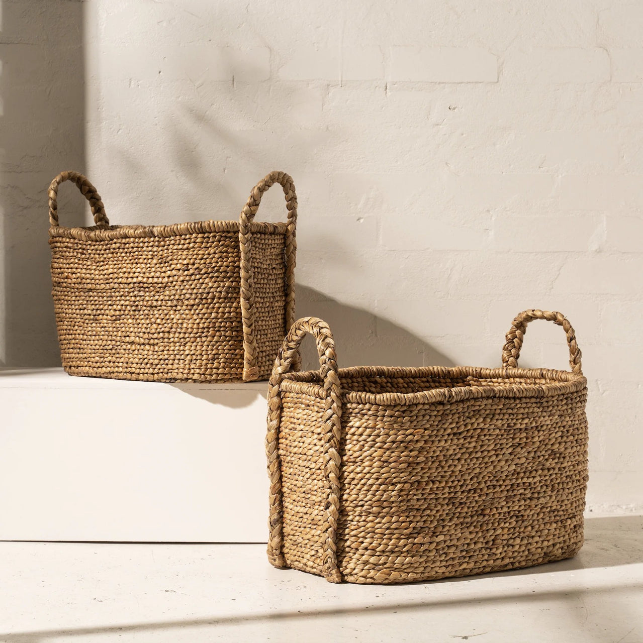 'Waterhyacinth' Oval Basket with Plaited Handles by Inartisan. Australian Art Prints and Homewares. Green Door Decor. www.greendoordecor.com.au