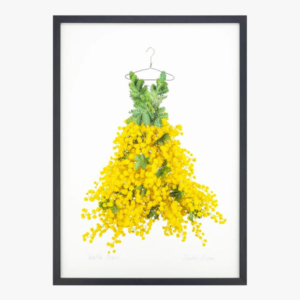 Wattle Dress | Art Print by Petal & Pins. Australian Art Prints, Gifts, Fashion and Homewares. Green Door Decor. www.greendoordecor.com.au