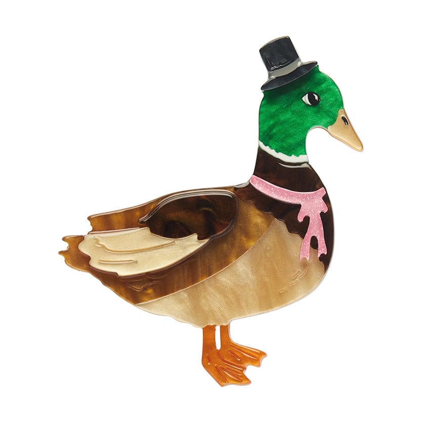 Well-Dressed Duck Brooch | Erstwilder X Fleur Harris. Australian Art Prints and Homewares. Green Door Decor. www.greendoordecor.com.au