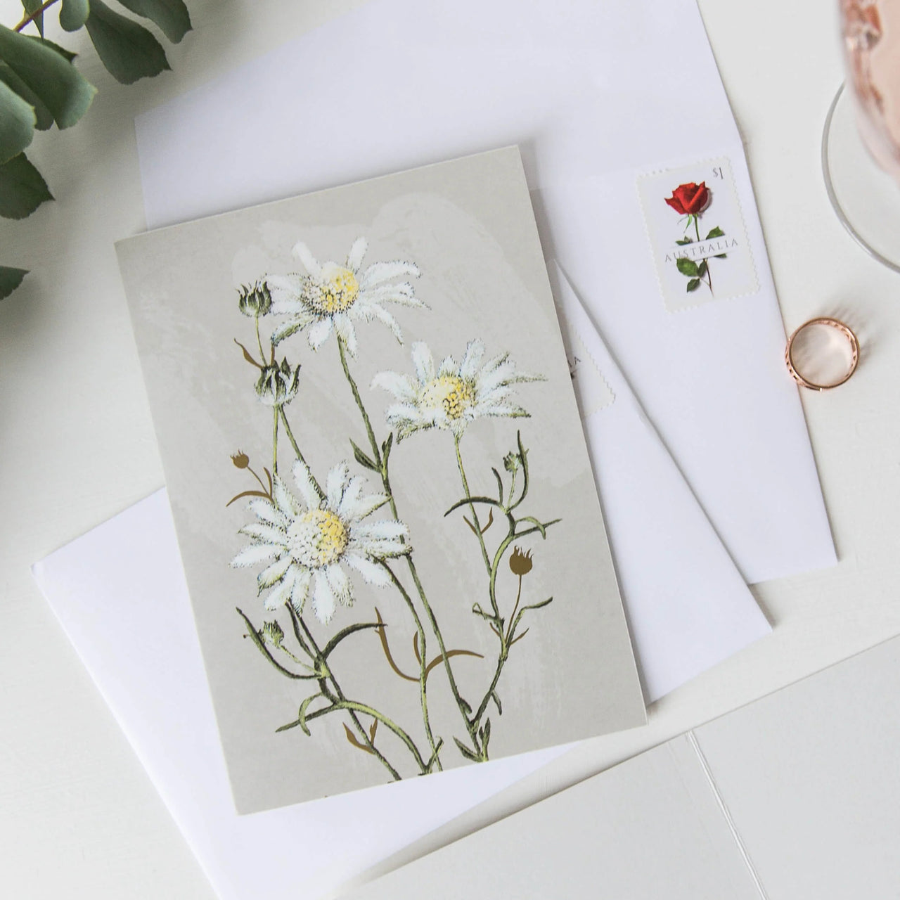 White Collection Greeting Card | Flannel Flowers by Bell Art. Australian Art Prints and Homewares. Green Door Decor. www.greendoordecor.com.au