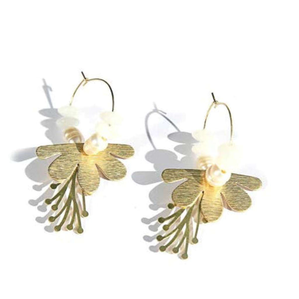 'White Flower brass Hoops earrings by Kingston Jewellery. Australian Art Prints and Homewares. Green Door Decor. www.greendoordecor.com.au