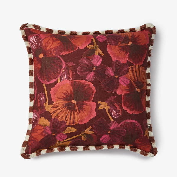 Linen Cushion (60cm) | Wild Pansy Dark Cerise by Bonnie and Neil. Australian Art Prints, Gifts, Fashion and Homewares. Green Door Decor. www.greendoordecor.com.au
