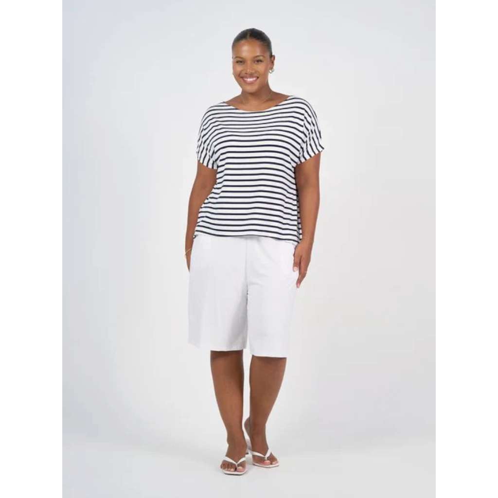 Wilde Bamboo Box Fit Tee | Navy & White Stripe