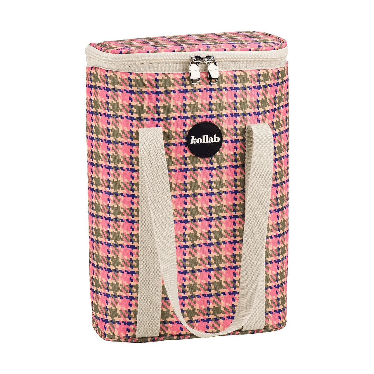 Holiday Wine Cooler Bag | Pink Houndstooth by Kollab. Australian Art Prints and Homewares. Green Door Decor. www.greendoordecor.com.au