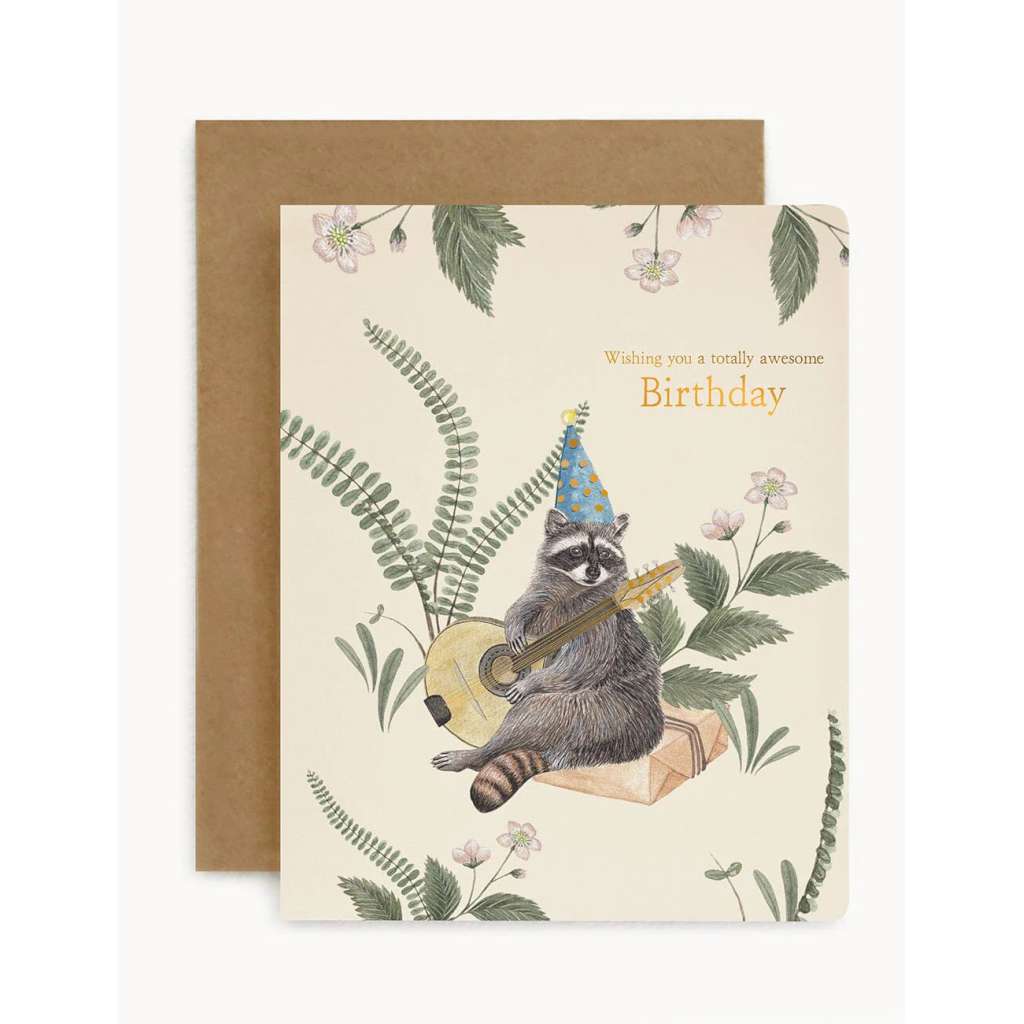 'Wishing You a Totally Awesome Birthday (Racoon)' Card by Bespoke Letterpress. Australian Art Prints and Homewares. Green Door Decor. www.greendoordecor.com.au