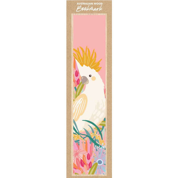 Wooden Bookmark - Christie Williams | White Cockatoo on Pink Background by Aero Images. Australian Art Prints and Homewares. Green Door Decor. www.greendoordecor.com.au