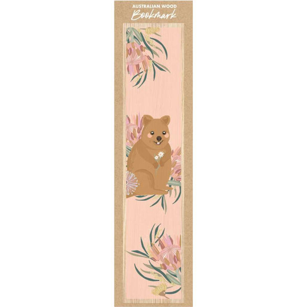 Wooden Bookmark - Christie Williams | Quokka on Pale Pink Background by Aero Images. Australian Art Prints and Homewares. Green Door Decor. www.greendoordecor.com.au