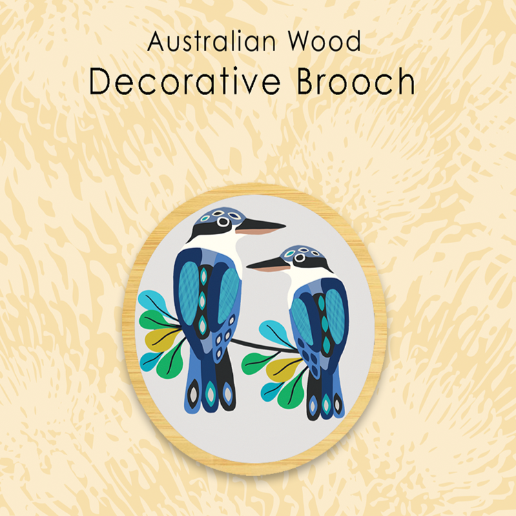 Wooden Decorative Brooch - Kirsten Katz | Kingfishers by Aero Images. Australian Art Prints and Homewares. Green Door Decor. www.greendoordecor.com.au