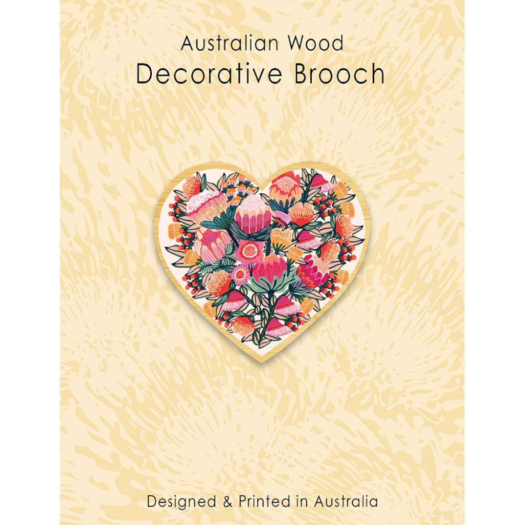 Wooden Decorative Brooch - Kirsten Katz | Oz Flowers Heart by Aero Images. Australian Art Prints, Fashion and Homewares. Green Door Decor. www.greendoordecor.com.au