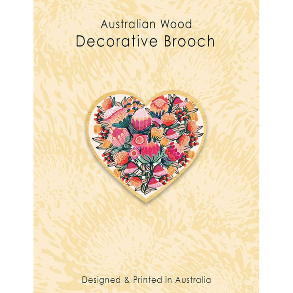 Wooden Decorative Brooch - Kirsten Katz | Oz Flowers Heart by Aero Images. Australian Art Prints, Fashion and Homewares. Green Door Decor. www.greendoordecor.com.au