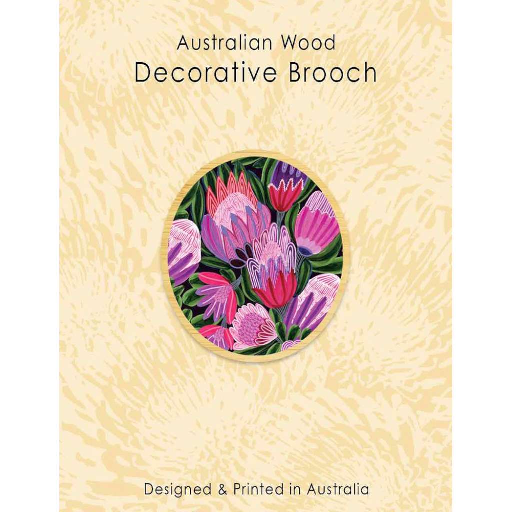 Wooden Decorative Brooch - Kirsten Katz | Pink Protea by Aero Images. Australian Art Prints, Fashion and Homewares. Green Door Decor. www.greendoordecor.com.au