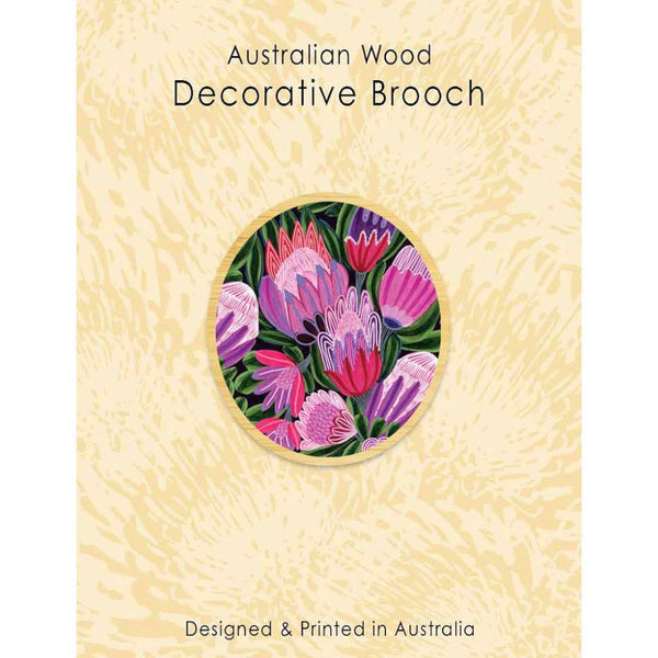Wooden Decorative Brooch - Kirsten Katz | Pink Protea by Aero Images. Australian Art Prints, Fashion and Homewares. Green Door Decor. www.greendoordecor.com.au