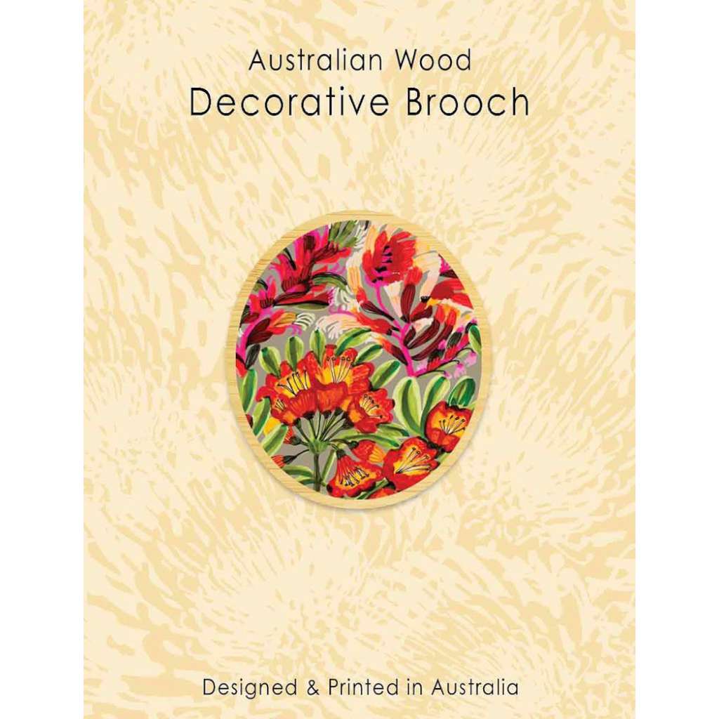 Wooden Decorative Brooch - Kirsten Katz | Red Hot Poker by Aero Images. Australian Art Prints, Fashion and Homewares. Green Door Decor. www.greendoordecor.com.au