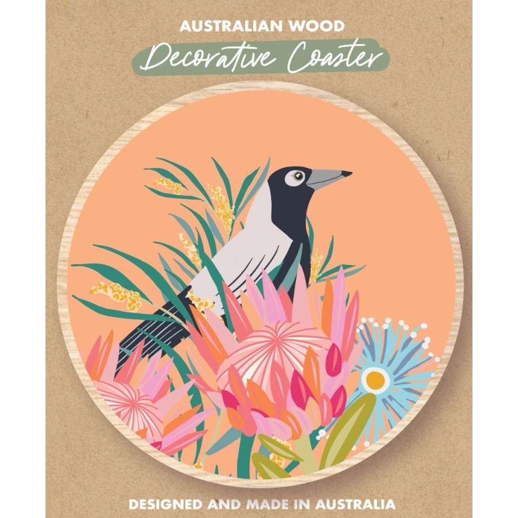 Wooden Coaster - Christie Williams | Orange Magpie by Aero Images. Australian Art Prints, Fashion and Homewares. Green Door Decor. www.greendoordecor.com.au