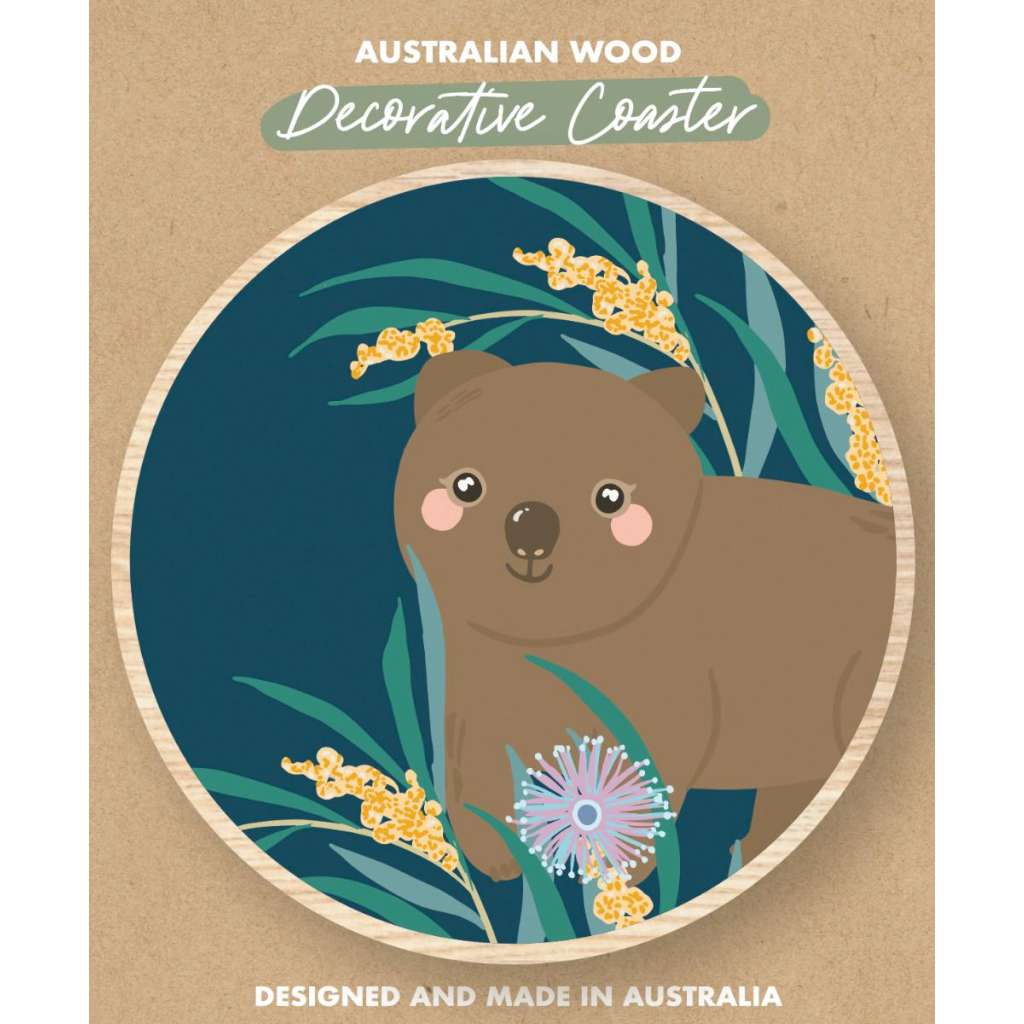 Wooden Coaster - Christie Williams | Wombat (navy blue) by Aero Images. Australian Art Prints and Homewares. Green Door Decor. www.greendoordecor.com.au