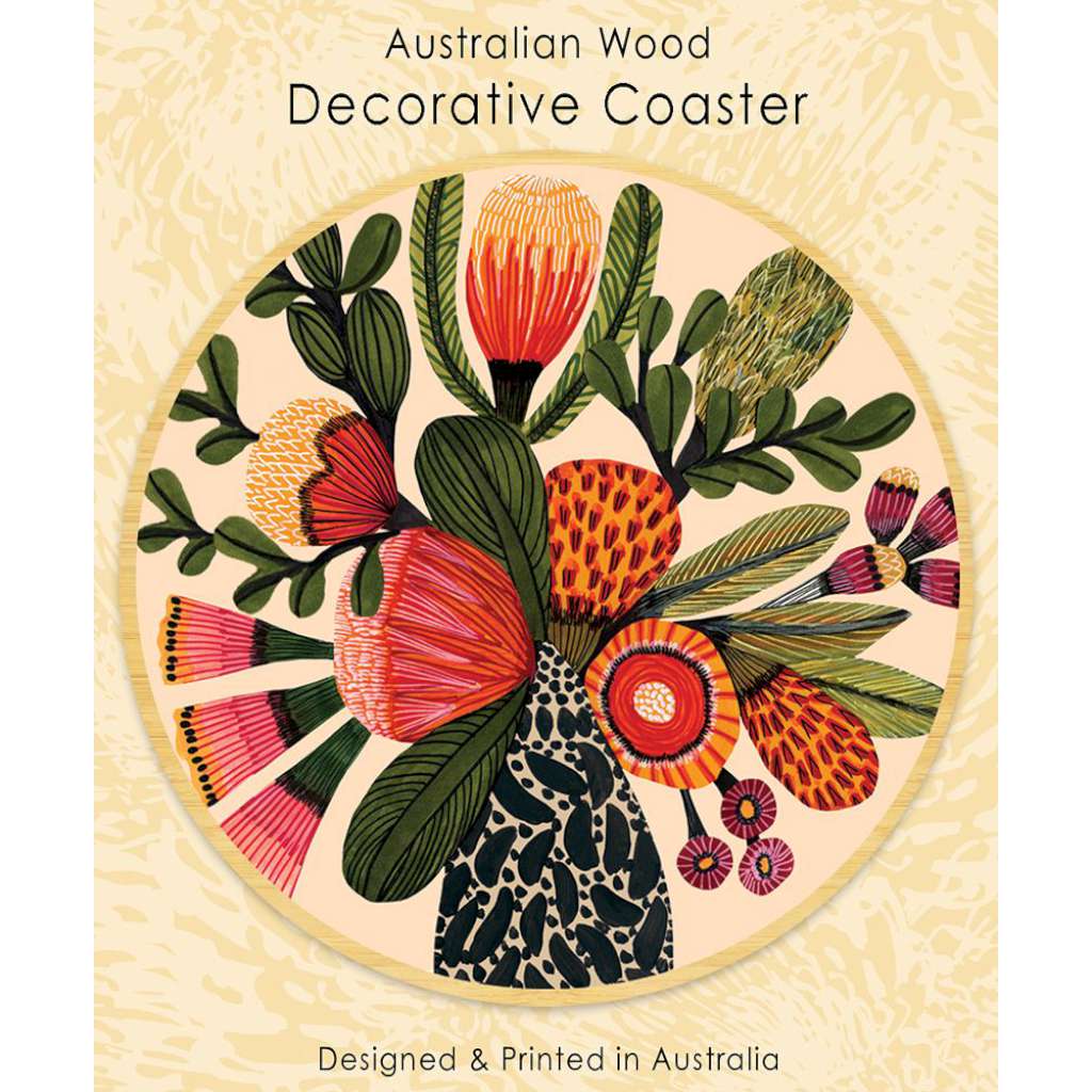 Wooden Coaster - Kirsten Katz | Aussie Natives by Aero Images. Australian Art Prints and Homewares. Green Door Decor. www.greendoordecor.com.au