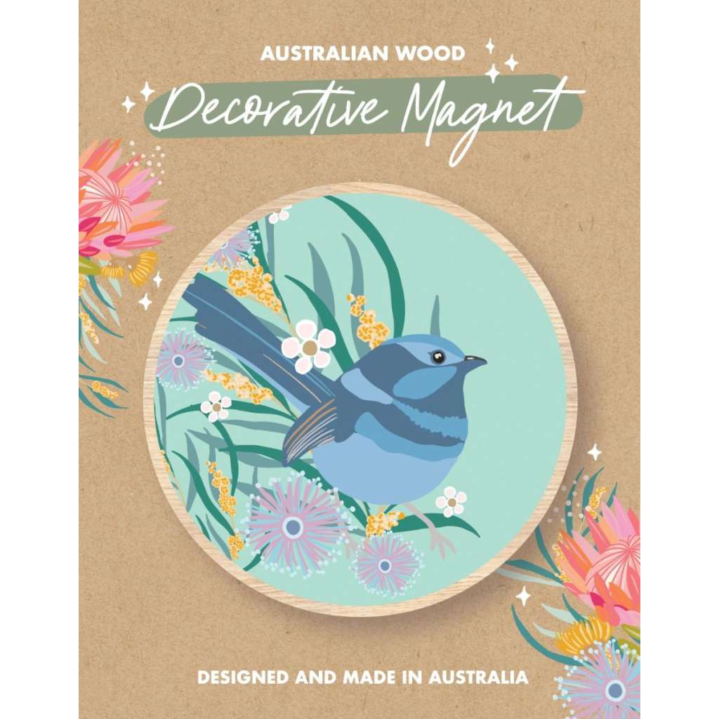 Wooden Magnet - Christie Williams | Blue Wren by Aero Images. Australian Art Prints, Fashion and Homewares. Green Door Decor. www.greendoordecor.com.au