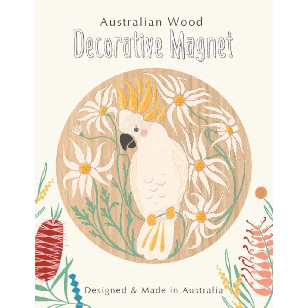 Wooden Magnet - Wirihana Design | Cockatoo by Aero Images. Australian Art Prints, Fashion and Homewares. Green Door Decor. www.greendoordecor.com.au