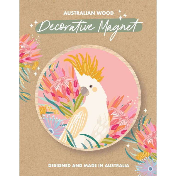 Wooden Magnet - Christie Williams | Cockatoo Pink by Aero Images. Australian Art Prints, Fashion and Homewares. Green Door Decor. www.greendoordecor.com.au