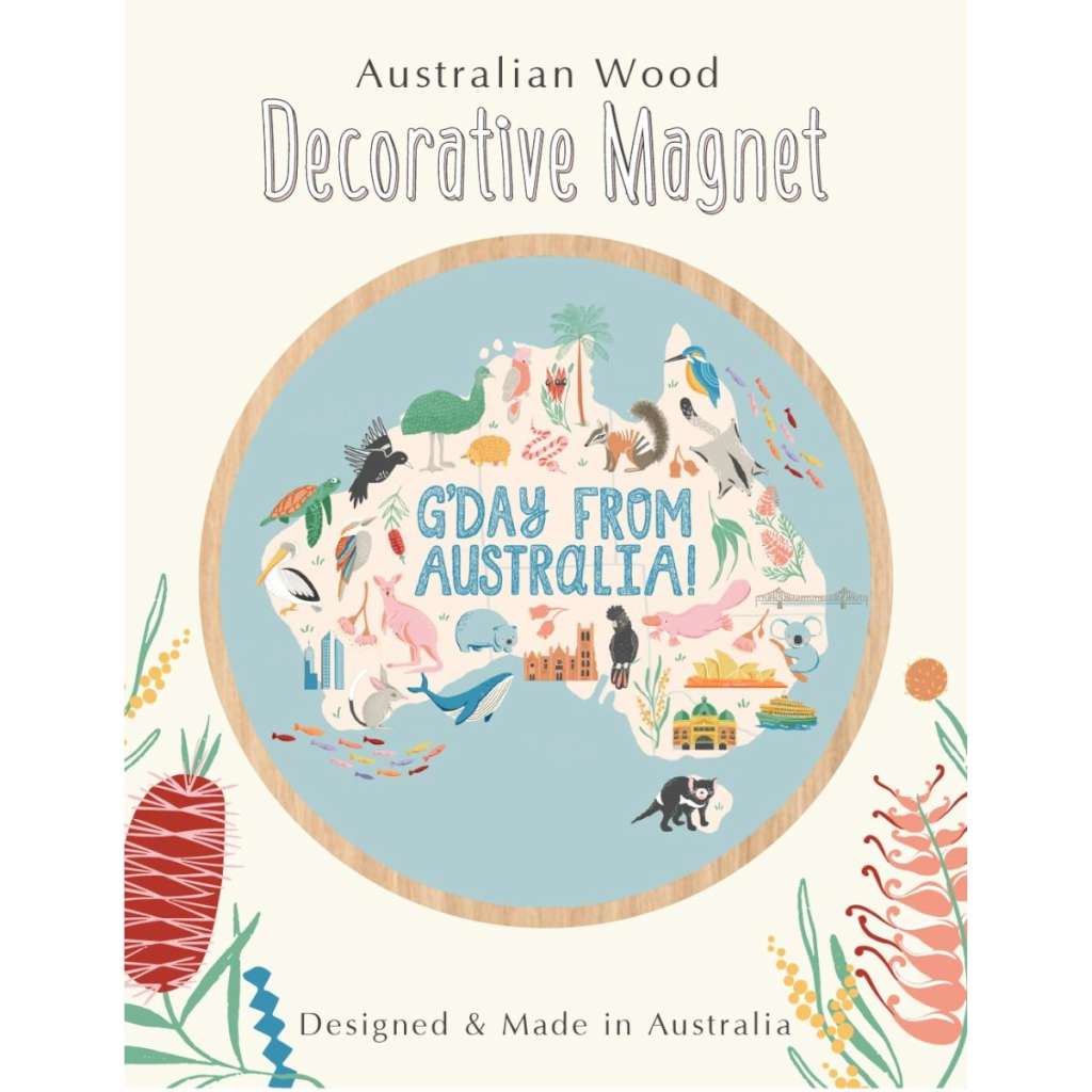 Wooden Magnet - Wirihana Design | G'Day From Australia by Aero Images. Australian Art Prints, Fashion and Homewares. Green Door Decor. www.greendoordecor.com.au