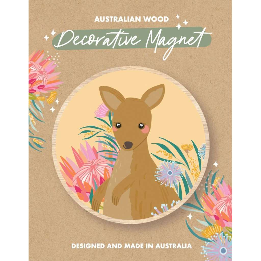 Wooden Magnet - Christie Williams | Kangaroo Pale Yellow by Aero Images. Australian Art Prints, Fashion and Homewares. Green Door Decor. www.greendoordecor.com.au
