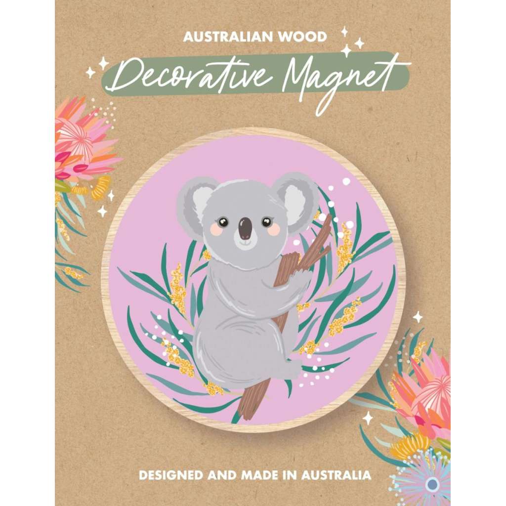 Wooden Magnet - Christie Williams | Koala Lilac by Aero Images. Australian Art Prints, Fashion and Homewares. Green Door Decor. www.greendoordecor.com.au