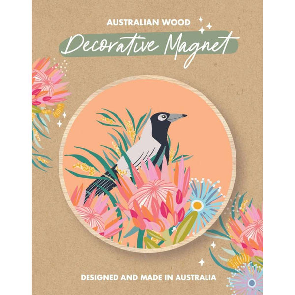 Wooden Magnet - Christie Williams | Magpie Orange by Aero Images. Australian Art Prints, Fashion and Homewares. Green Door Decor. www.greendoordecor.com.au