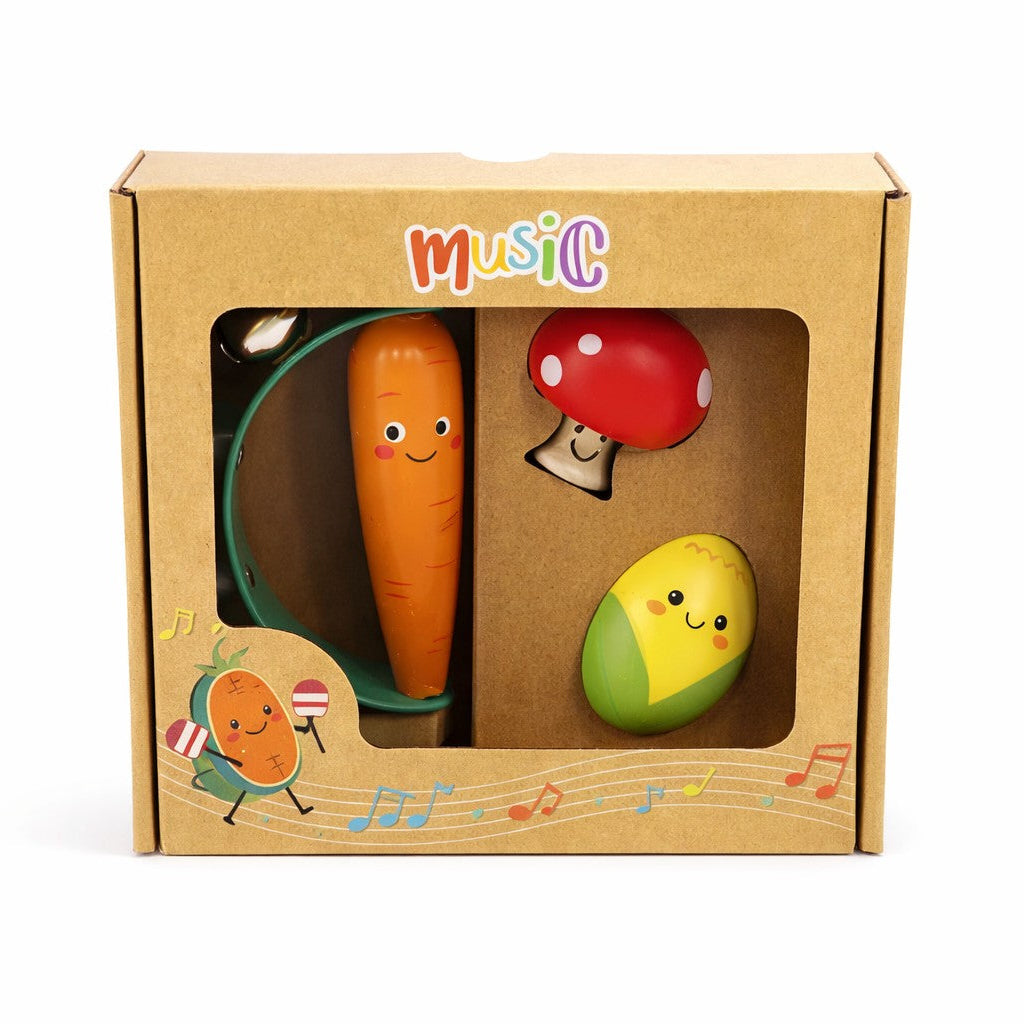 Wooden Veggie Musical Set | Carrot, Mushroom & Corn by Eleganter Australia. Australian Art Prints, Gifts, Fashion and Homewares. Green Door Decor. www.greendoordecor.com.au