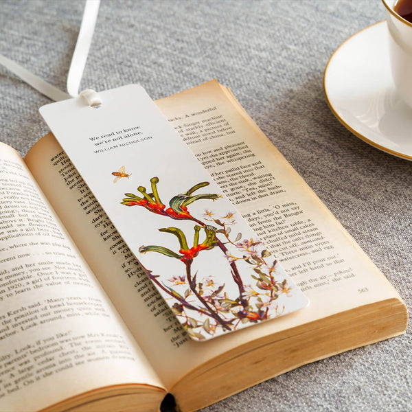 Woodlands Bookmark | Kangaroo Paw & Marianthas by Bell Art. Australian Art Prints, Fashion and Homewares. Green Door Decor. www.greendoordecor.com.au