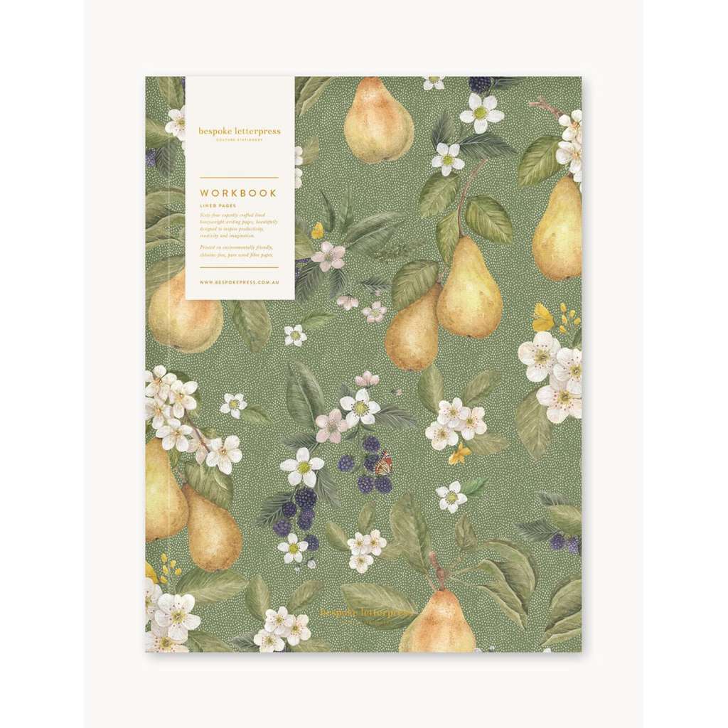 Workbook | Pears by Bespoke Letterpress. Australian Art Prints, Gifts, Fashion and Homewares. Green Door Decor. www.greendoordecor.com.au
