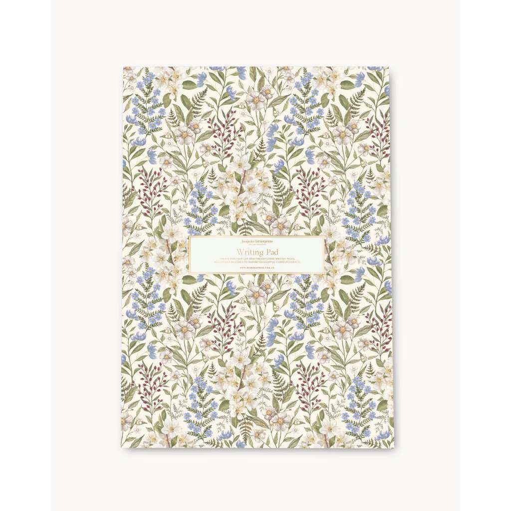 A4 Writing Pad | Forget Me Not by Bespoke Letterpress. Australian Art Prints, Gifts, Fashion and Homewares. Green Door Decor. www.greendoordecor.com.au