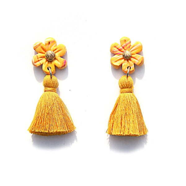 'Yellow Flower Tassel' earrings by Kingston Jewellery. Australian Art Prints and Homewares. Green Door Decor. www.greendoordecor.com.au