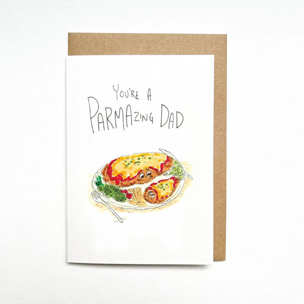 You're A Parmazing Dad | Greeting Card by Well Drawn. Australian Art Prints, Gifts, Fashion and Homewares. Green Door Decor. www.greendoordecor.com.au
