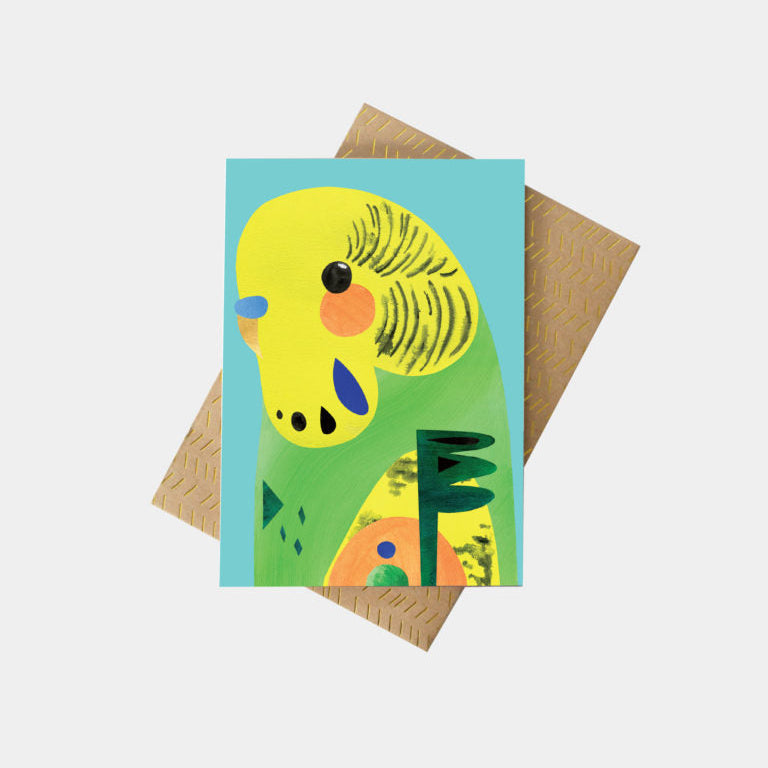 Budgerigar Greeting Card by Pete Cromer. Australian Art Prints and Homewares. Green Door Decor. www.greendoordecor.com.au