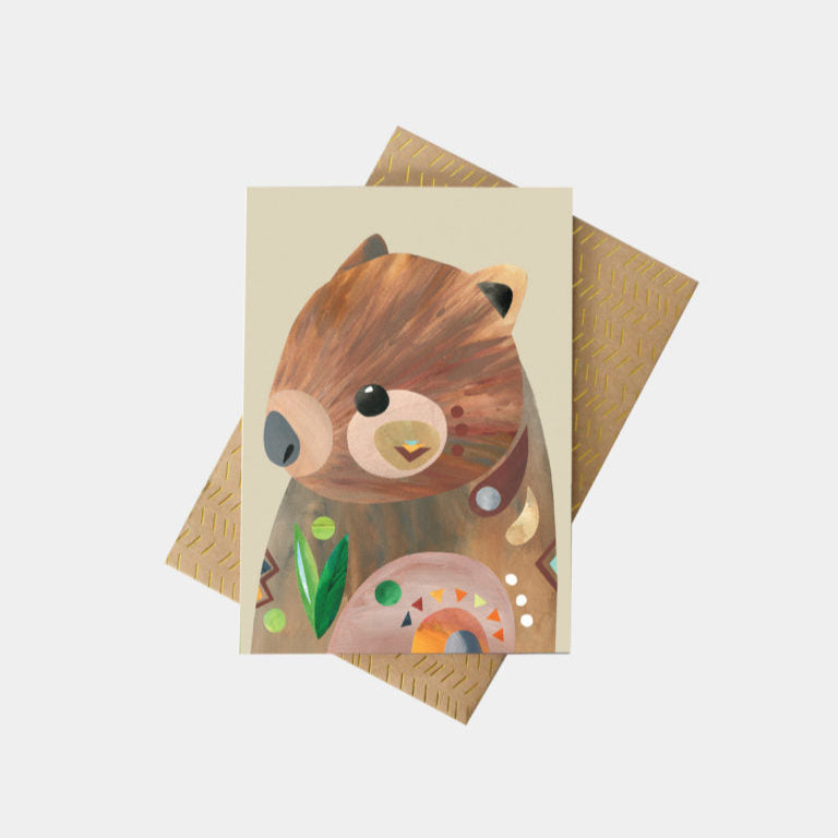 Wombat Greeting Card by Pete Cromer. Australian Art Prints and Homewares. Green Door Decor. www.greendoordecor.com.au