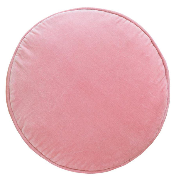 Baby Pink Velvet Penny Round Cushion by Castle and Things. Australian Art Prints and Homewares. Green Door Decor. www.greendoordecor.com.au