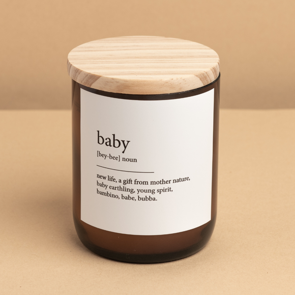 'Baby' Dictionary Candle by The Commonfolk Collective. Australian Art Prints and Homewares. Green Door Decor. www.greendoordecor.com.au