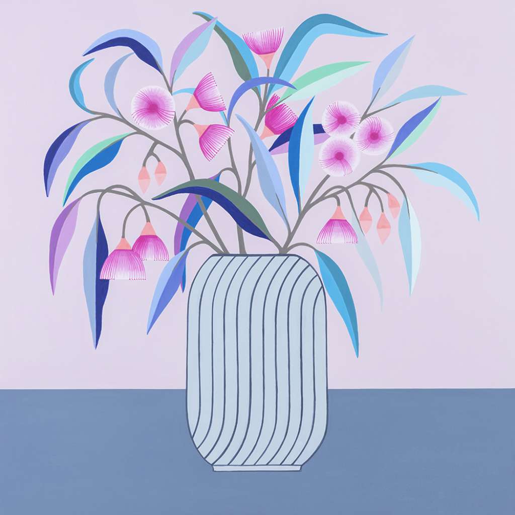Blue Gum Pink Blossom Print, by Claire Ishino. Australian Art Prints. Green Door Decor. www.greendoordecor.com.au