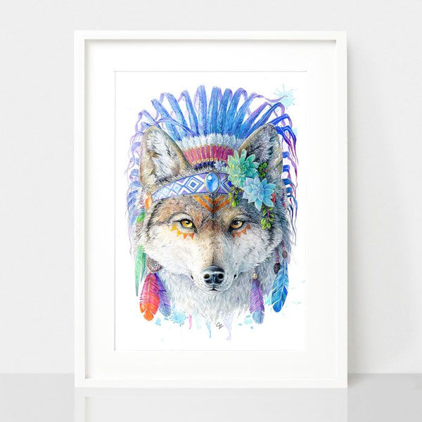 Bohemian Wolf - Spirit Animal Series, by Earthdrawn Studio. Australian Art Prints. Green Door Decor.  www.greendoordecor.com.au